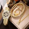 Montre-bracelettes Luxury Golden Watch Femmes Ring Collier Boucles d'oreilles Rigiane Fashion Wristwatch Femelles Femelles Matchs de montres Contrôle