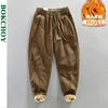 Kış% 100 Pamuklu Kargo Kadife Erkek Kış Pantolon Rahat Kalın Yumuşak Sıcak Retro Street Pantolon AZ640 240326