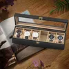 Alsonerbay Watch Box 6 Slot Watch Display Case for Men Women Black Watch Organizer Afsluitbare houten opberghouder voor polshorloges met glazen deksel en verwijderbare pillo