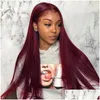 Lace Wigs Red Bury 99J Transparent 13X6 Front Human Hair Wig Straight 13X4 Hd Frontal For Women Colored Drop Delivery Products Otgxw