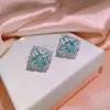 Yeni lüks yeşil taş elmas saplama küpeler için küpeler kızlar tatlı yonca tasarımcısı kristal parlayan bing küpe küpeler kulak halkaları kolyeler düğün takılar