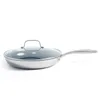 Pannor Greenwich 12 "rostfritt stål frypan med lock diamant keramisk nonstick beläggning all spovetop säker härdad glasugn