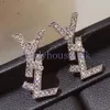 Bayan Yeni Stil Tasarımcı Küpe Mektubu Saplamalar 925 Gümüş Paslanmaz Çelik Marka Kulak Dairesi İnci Küpe Elmas Küpe Düğün Partisi Takı