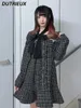 Casual Dresses 2024 Early Spring Japanese Style Sweet And Cute Long Sleeve Slim Fit Dress Black Lace-up Short For Women