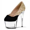 Buty taneczne Złote Bridal Crystal High Heels Lśniące kobiety cekinowe taniec 17 cm