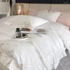Bedding Sets White Art Art Bordado Tampa de edredão Conjunto de algodão Luxúria Princesa de cor sólida Campa de lençol de casal de cama Têxtil caseira