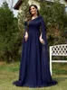 Robes de fête Lucyinlove Luxury Murffon Streater Navy Navy Night Robe Long 2024 Élégant demoiselle d'honneur Prom Arabia Flower Cocktail