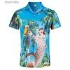 Men's Casual Shirts Summer mens Hawaiian shirt 3D printed funny cat pattern beach shirt casual short sleeved button down Aloha dress T-shirt yq240408