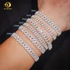 Het försäljning fina smycken armband S925 Sterling Silver Rhodium Plated Moissanite Lab Diamond Men Cuban Link Armeletlocket Halsband