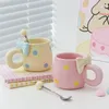 Muggar Bowtie Pink Coffee Cup Korean High Beauty Girl Heart Ceramic Mug With Spoon School Home Breakfast Drinkware
