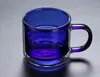 Canecas de vidro de duas camadas de vidro xícara de água de alta temperatura e caneca resistente a escaldas maçaneta colorida para xícaras transparentes de chá