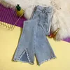 Women's Jeans Pants Since The Waist Elastic Jean Nine Minutes Of With Burrs Nail Bead Tassel Fork Flared Trousers