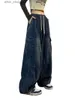 Jeans pour femmes Harajuku rétro bleu jean cargo pour femmes surdimensionnées y2k grunge pantalon denim hip hop strwear pantalon de jambe large strwear y240408