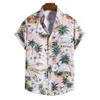 Camisa de manga curta de flor de ovo de coco em árvore de coco em grande camisa floral casual havaiana para homens