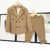 Spring Autumn Boys Double Breasted Suit Set Children Fashion Blazer Pants 2st Outfit Kids Party Host Birthday Dress Costume 240328
