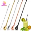 Bere cannucce di 4pcs cucchiaio in acciaio inossidabile cocktail in metallo riutilizzabile con pennello per pulizia lunga