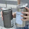 Tasses à café glacé tasse en acier inoxydable à double couche chaude et isolation froide entreprise portable paille 300/600 ml en option