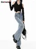 Women's Jeans Cotvotee High Waisted For Women 2024 Spliced Bleached Vintage Streetwear Skinny Fashion Washed Y2k Denim Pants Flare
