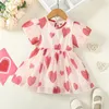 Summer Valentine S Day Toddler Girl Robe Short Puff Sleeve Heart Print Aline Spring Clothes 240403