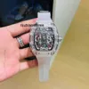 Automatic Fashion Mens Mechanical Watch Transparent Snow Glass Hollowed Out Personalized Tape Sports Designers Waterproof Wristwatches Stainless steel 8I