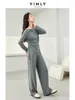 Women's Two Piece Pants Vimly Grey Casual Outfits Tracksuit Home Suit 2024 Spring Sports Sets Long Sleeve Top Wide Leg Pant Set M5887