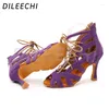 Zapatos de baile dileechi latín puple terciopelo salsa fiesta de baile bailando mueca suave 9 cm Cuba Heal Heel