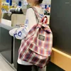 Рюкзак модная клетчатая клетчатая досуга Женщины холста школьные сумки ретро большие возможности японские девочки -подростки путешествовать по хараджуку сумку