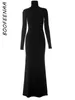 Casual klänningar boofeenaa svart maxi för kvinnor elegant sexig turtleneck långärmad flare klänning 2024 hösten vinter kläder c85-bh34