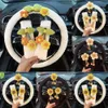 New Cute Suower Universal Steering Wheel with Soft Plush Auto Seatbelt Cover Set Imitate Lamb Wool Car Wheels Cases