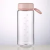 Waterflessen 450/600 ml eenvoudige transparante plastic fles met afgestudeerd pc -materiaal Cup siliconenhendel en thee -partitie