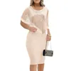 Casual Dresses Round Neck T-shaped Dress Elegant Sequin Patchwork Sheath With Shawl Women's Slim Fit Knee Length For Commute Women