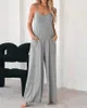 Jumpsuit for Women Fashion Grey Pocket Design Casual Home Daily Loose Spring Summer Wide Leg Jumpsuit 240402