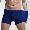 Cuecas finas shorts longos roupas íntimas de roupa de baixo masculina de seda esportiva fit slim slim com alta elasticidade de cor sólida