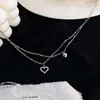 Fußkettchen Mode 925 Sterling Silber Herz Strsestone CZ Anhänger Doppelschicht Frauen Schmuck Sommerzirkon Fußkettenarmband