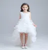 Witte prinses Lace Kinderen Flower Girl -jurken voor bruiloften Hoge laag kralen Kid Girls Parce Pageant -jurk met een lange trein voor LI3194586