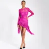 Casual Dresses See Through Lace Dress Ruffle Fringe Backless Short For Women Sexy Birthday Party Nightclub Outfits