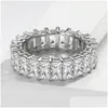 Clusterringen Sterling Sier 925 FL Cirkel Rechtangar Diamantpaar Ring Koolstof Sil Stone Grote Paren Druppel Afgifte Sieraden Otfyc