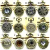 APW005 Großhandel Vintage Bronze Kleine gemischte 12 Designs Taschenuhr Halskette Victorian Style Uhr Anhänger kostenlos Geschenk 240327