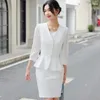 ワークドレス女性フォーマル2ピースセット2024ファッションランタンスリーブジャケットホワイトドレススーツオフィスレディースビジネスブレザースカート