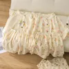 Summer Womens Floral Pyjamas Korean Cardigan Kort ärm Shorts 2st hemkläder Set damer Lossa avslappnad tunn sömnkläder 240408