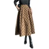 Saias 2024 Mulheres outono de inverno Vintage Polca-dot Salia solta Cantura alta Long Ladies Fashion Pockets Pleated Casual Q934