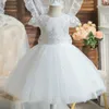 1-5 Yrs Toddler Girls Party Dresses Embroidery Lace Cute Baby 1st Birthday Baptism Vestido Ruffles Kids Wedding Evening Dresses 240407