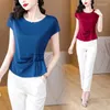 Women's T Shirts Summer High Grade Silky Smooth Silk Satin Temperament French Waist Shrinking And Reducing Age Chiffon Top For Women