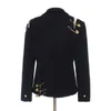 Galcaur Streetwear Coat voor vrouwelijk patchwork metalen speld gesp hekel kraag lange mouw hoge taille afslank damesjas 240325