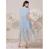 Roupas étnicas elegantes mulheres impressão muçulmana abaya manga curta casual maxi vestidos perus kaftan islâmico dubai robe jalabiya