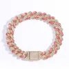 Nieuwe armband roze Cubaanse armband 925 SILVER HIP HOP SIERARY 12 mm breedte gepersonaliseerde armband voor mannen en vrouwen