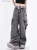 Frauen Jeans 2023 Y2K Strttwear Vintage Grey Plissee Baggy Cargo Jeans Hosen für Frauen Kleidung Straight Lady Hosen Pantn Femme Y240408