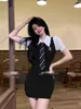 Jk Purely Desired Polo Tie Fake Two Pieces Short Sleeve Waist Slim Fit Tight Wrap Hip Academy Style Dress Womens Summer