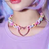 Подвесные ожерелья Kawaii Эстетическая радужная радужная цепная цепная сеть для сердечного ожерелья Корейская мода ожерелье хараджуку для женщин Y2K Ювелирные изделия 2000 -х годов.