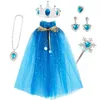 Party Decoration Girl's Princess Costume Colorful Cloaks Crown Magic Wand Halsband örhängen Set Pink and Earring Toys